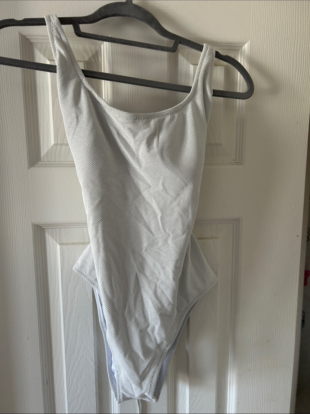 Minimal Scoop-Back One-Piece Swimsuit in Light Gray